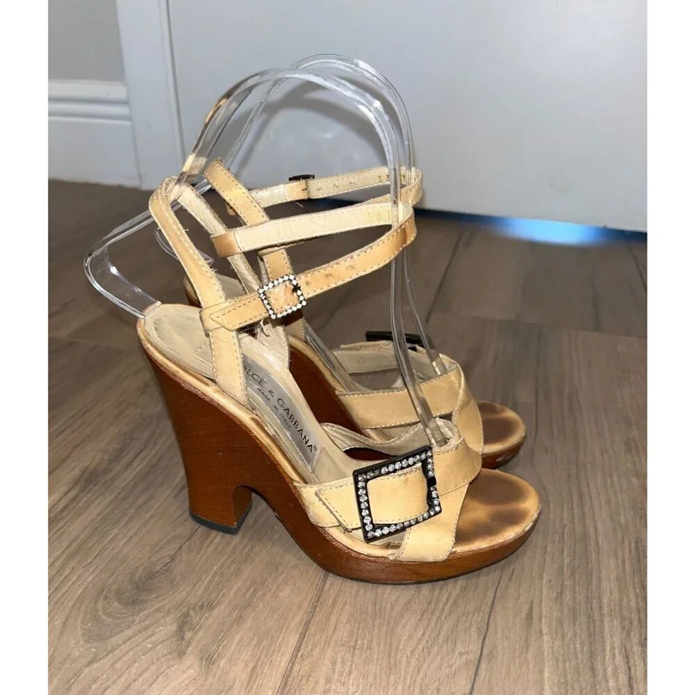 Dolce Gabbana Leather Platform Clog Sandals with Rhinestones  Womens Size 65
